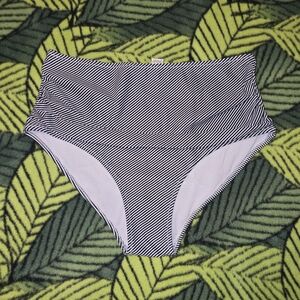 Black and White Striped High-Waisted Bikini Bottom